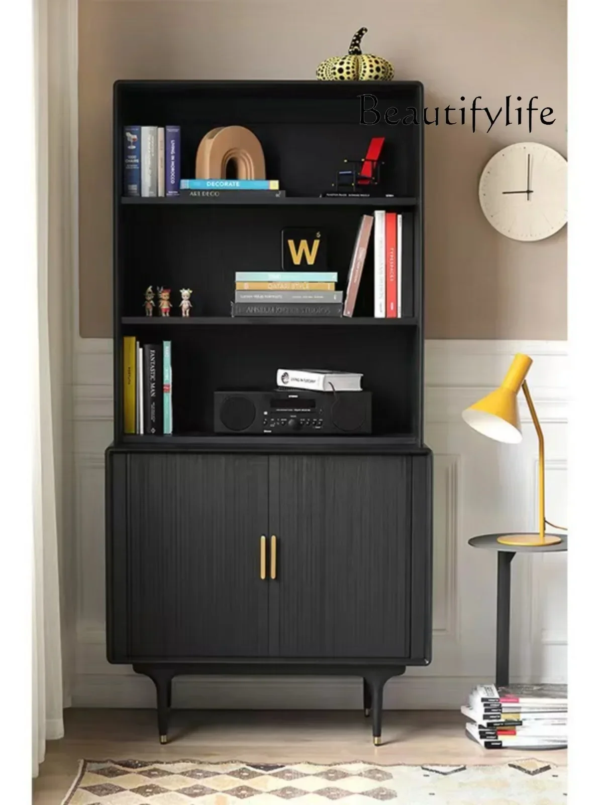 X French Solid Wood Bookcase Home Antique Style Multi-Layer Storage Cabinet