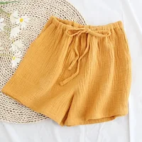 New summer ladies 100% cotton crepe solid color shorts multicolor loose casual home pants women  pajama pants  lounge pants pink - Image 4