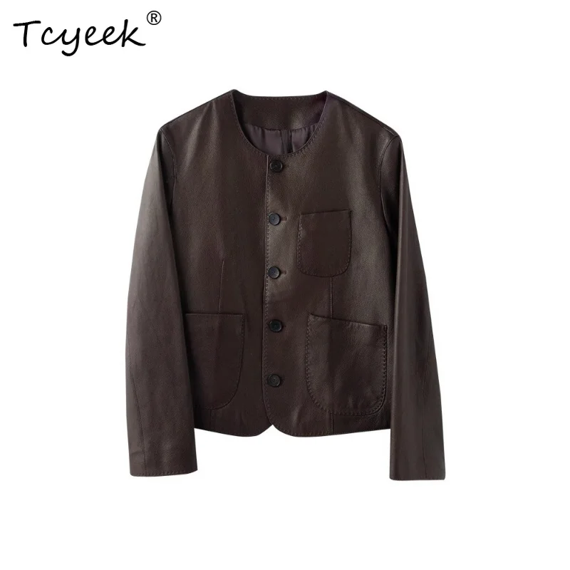 Tcyeek Genuine Sheepskin Leather Jacket Women's Spring Autumn Clothes High-end Leather Coat for Women Short Outerwear Дубленка