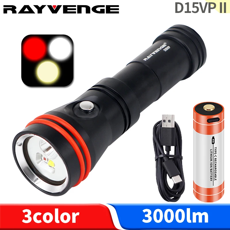 

D15VP II diving flashlight 3colors HD photography dive torch Waterproof 100m for Gopro Canon Nikon Pentax Panasonic Sony Samsung