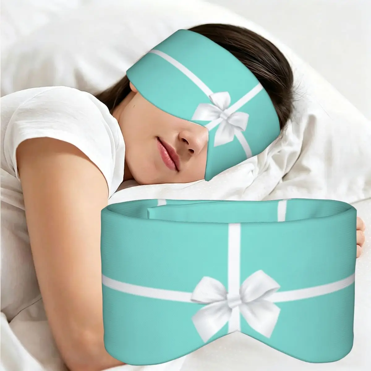 Turquoise Gift Box White Bow sleep mask Light Blocking Portable Eye Cover for Girls Boys Travel Party Gift Eyeshade eyepatch view 2