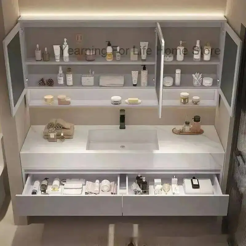 Slate Integrated Basin Modern Floating Vanity Bathroom Wall Mounted Bathroom Storage Cabinet Single Set Bathroom Vanity Sink Set
