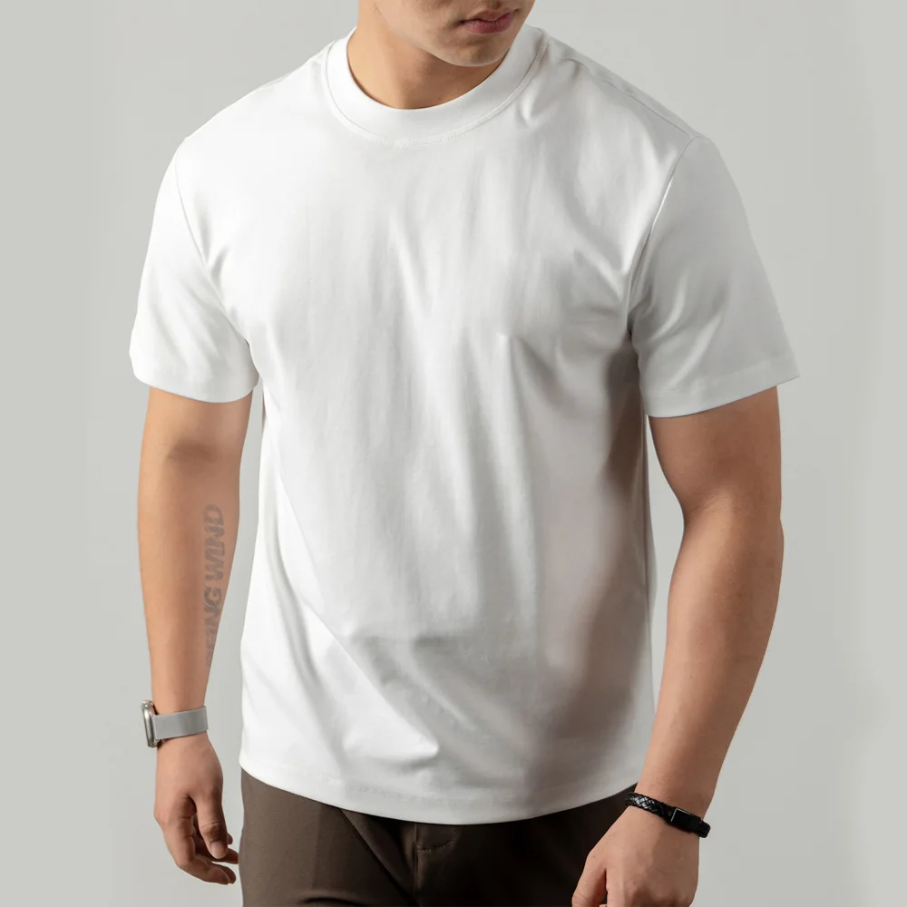 Summr Cool Comfortable Mercerized Cotton Short Sleeve T-shirt Men Light Luxury Fashion Loose Casual T Shirts Bottom Tshirt