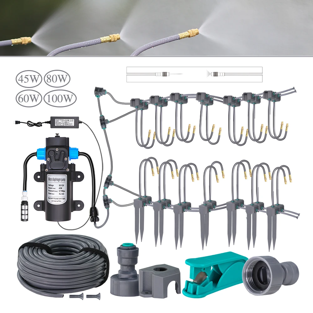 

30M-5M Kit DIY Misting System For Lawn Garden Irrigation Universal Adjustable Atomizing Sprayer 360°Tube Garden Water Mister