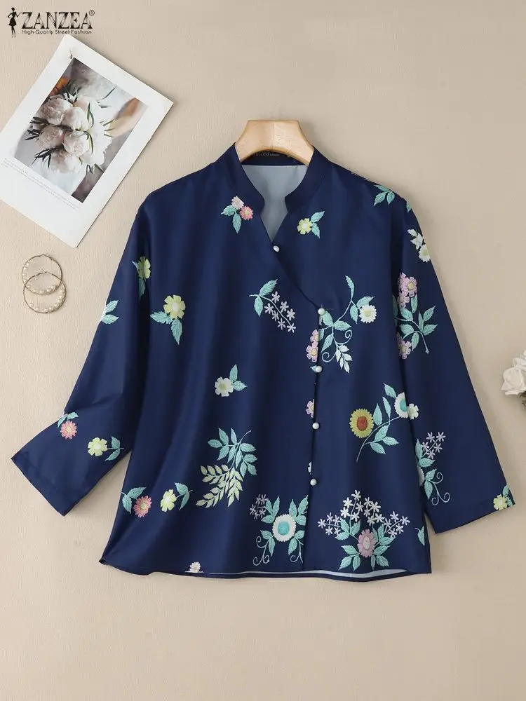 ZANZEA Autumn Blouse Women Casual V Neck Long Sleeve Tops Vintage Printed Shirts Floral Blusas Retro Buttons Down Shirt Oversize