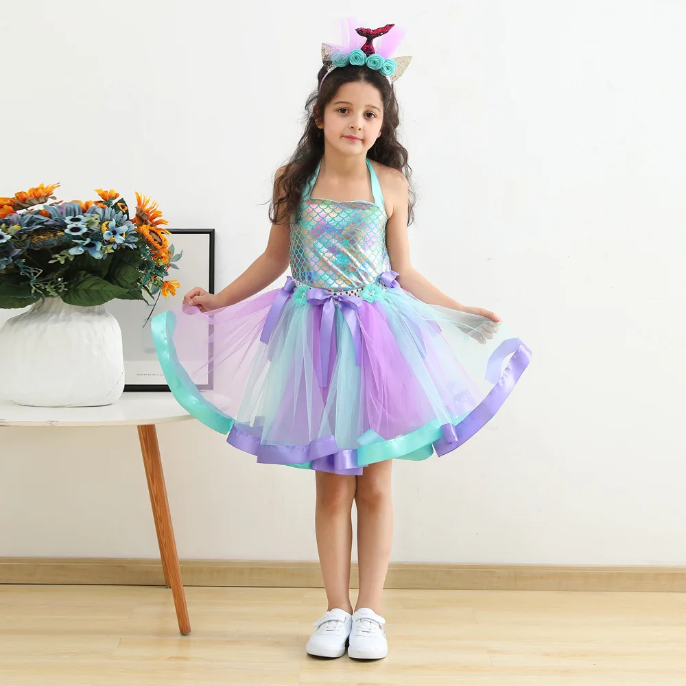 2024 kleine Meerjungfrau Cosplay Kostüm Mädchen Halloween Sirene Ariel Verkleidung Kind Prinzessin Party Rollenspiel Kleid für Mädchen 2-12 Jahre