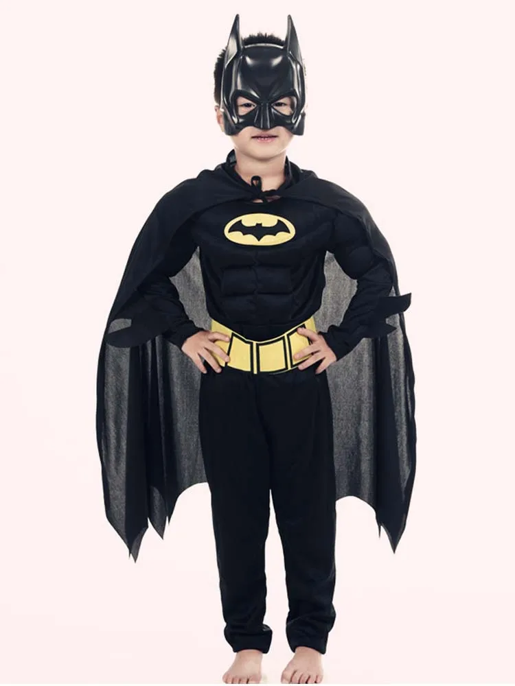 Children Boys Bat Man Costume Batboy Fancy Black  Superhero Cosplay Kids Halloween Costume Outfits Comic Masquerade Evening