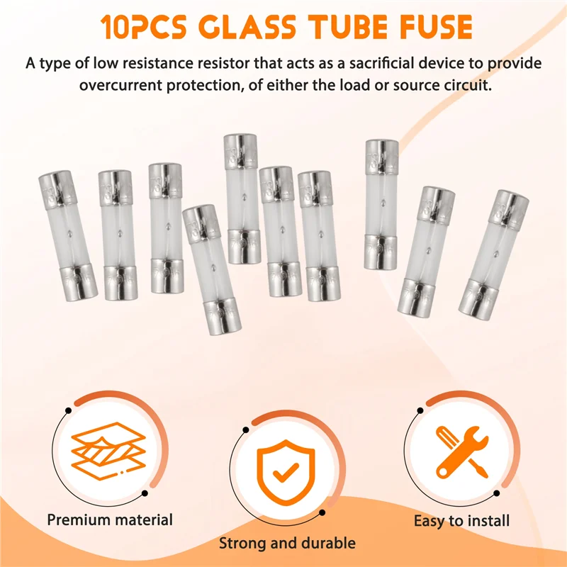 ABKN-10 Pcs 250V 3A 3Amp Slow Blow Glass Fuses Tubes 5Mm X 20Mm