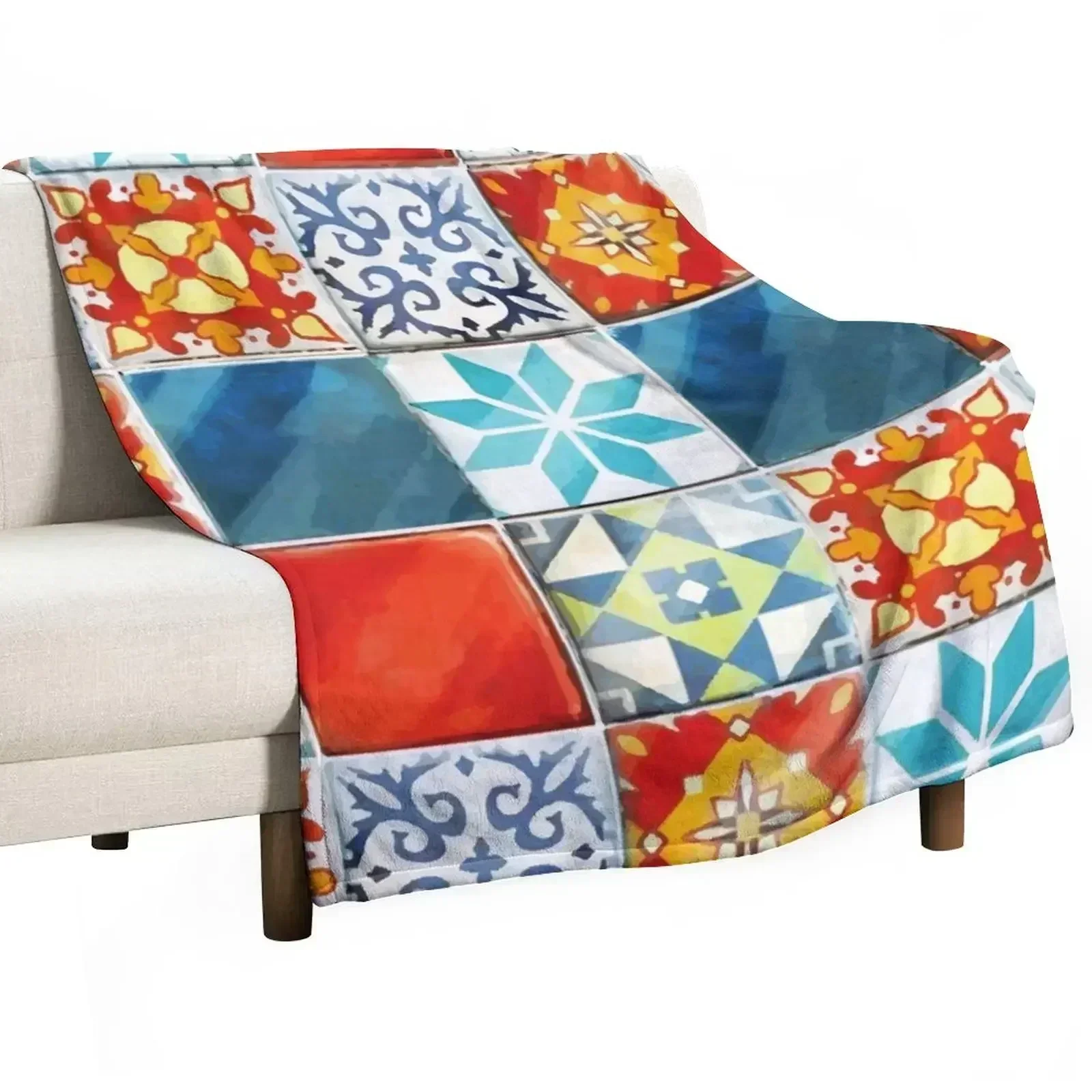 Colorful azulejos tiles from Azul board game Throw Blanket Sleeping Bag Thermal Blankets Sofas Of Decoration Blankets