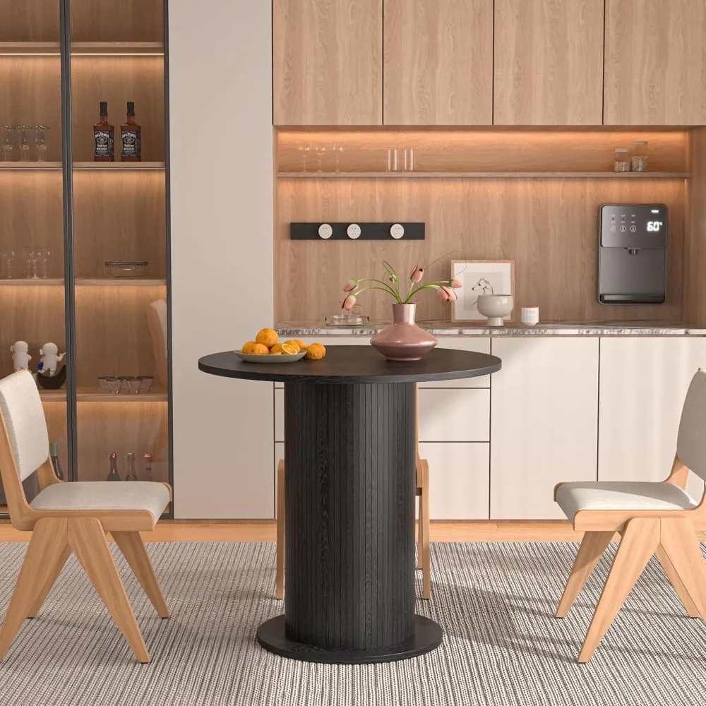 

31.5 inch Round Dining Table for 2, Modern Farmhouse Kitchen Table, Small Circle Dining Tables with Wood Strip Base for Kitchen