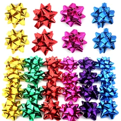 3.8/5/6/7cm Colorful 3D Star Flower Decorations DIY Self-Adhesive Ribbon Bows Paper Gift Wrapping For Festive Christmas Wedding