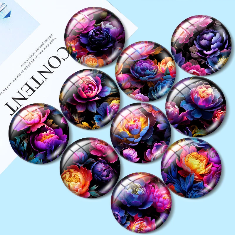 

Neon Peonies 10pcs 12mm/18mm/20mm/25mm Round photo glass cabochon demo flat back Making findings