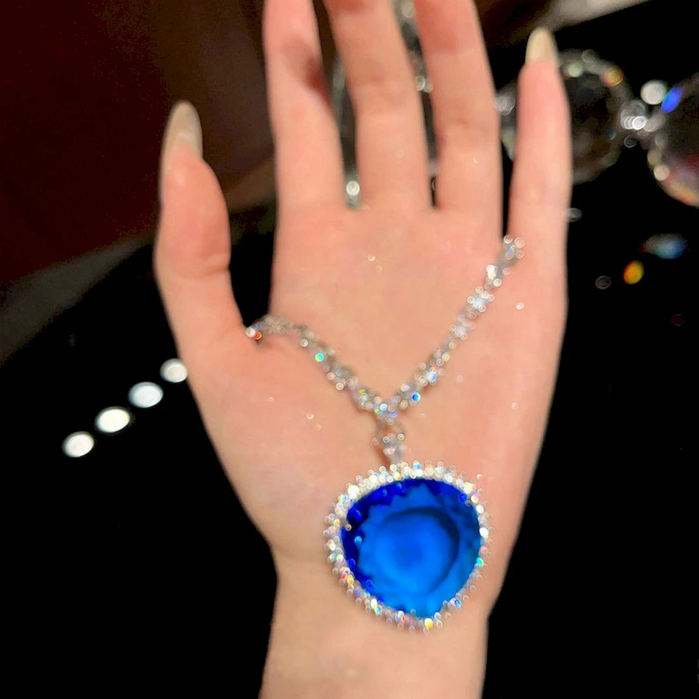 30*30mm Big Heart Shape Crystal Pendant Necklace Blue Color Women Neck Hanging Jewelry Valentine Gift Wholesale Drop Shopping