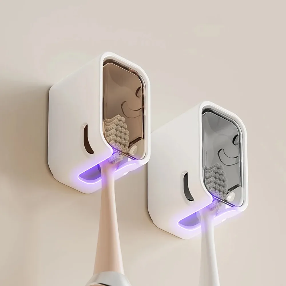 2PCS Toothbrush Holder Flip-top Wall Mounted Toothbrush Rack Dustproof Toothbrush Storage Box Bathroom Electric Toothbrush Shelf
