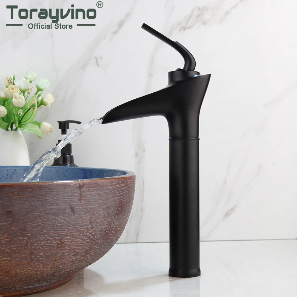 

Torayvino Bathroom Faucet Waterfall Basin Faucet Single Handle & Hole Cold and Hot Water Tap Basin Sink Faucet Mixer Water Tap