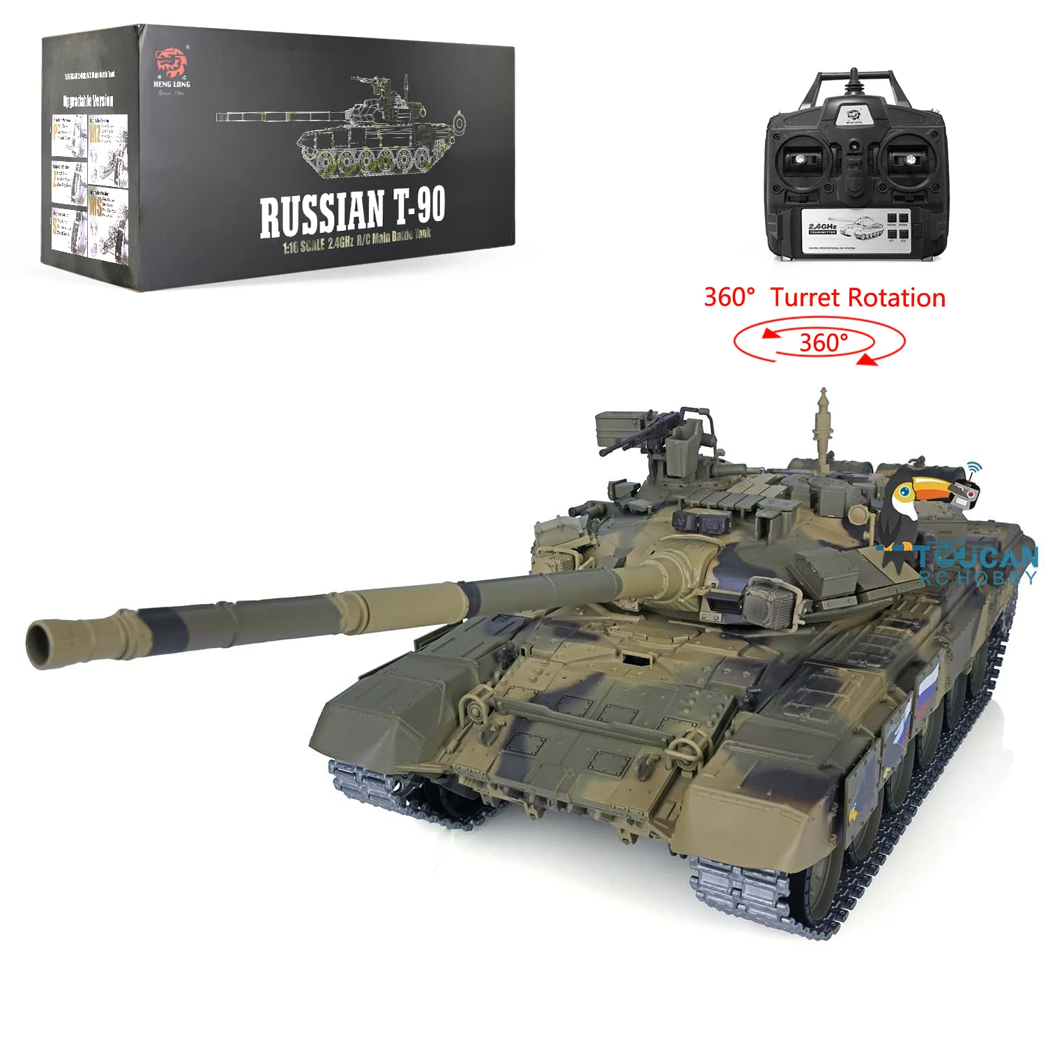 HENG LONG 1/16 7.0 RC Tank Model Upgraded Metal Radio Control Tank Russia T90 RTR 3938 W/ 360° Turret Outdoors Toy TH17847