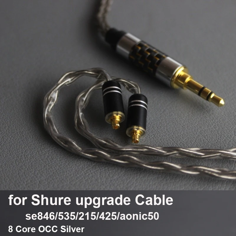 Cabo banhado a prata para fones de ouvido, 8 Core, cabo cinza com MIC se846, 535, 215, 425, Aonic50, OCC, Upgrade 2.5, 4.4Balance