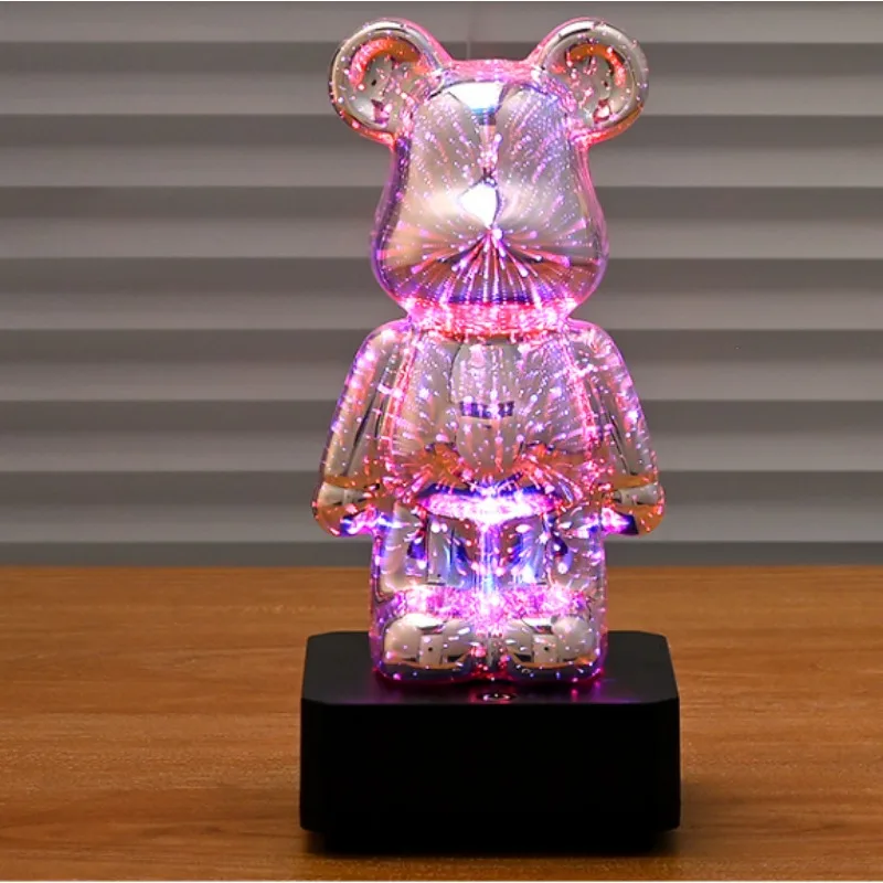 Luz nocturna de oso de fuegos artificiales 3d creativos, regalo de cumpleaños para niña, lámpara de mesa de oso bonito, decoración del hogar y dormitorio, luz ambiental