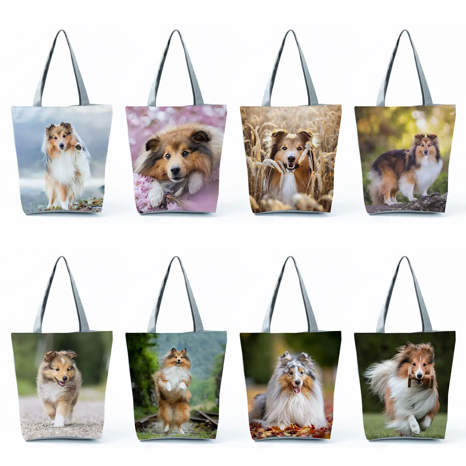 

Cute Shetland Sheepdog Print Handbags High Capacity Casual Women Tote Bags Kawaii Animal Shopping Bags Outdoor Travel Beach Bags