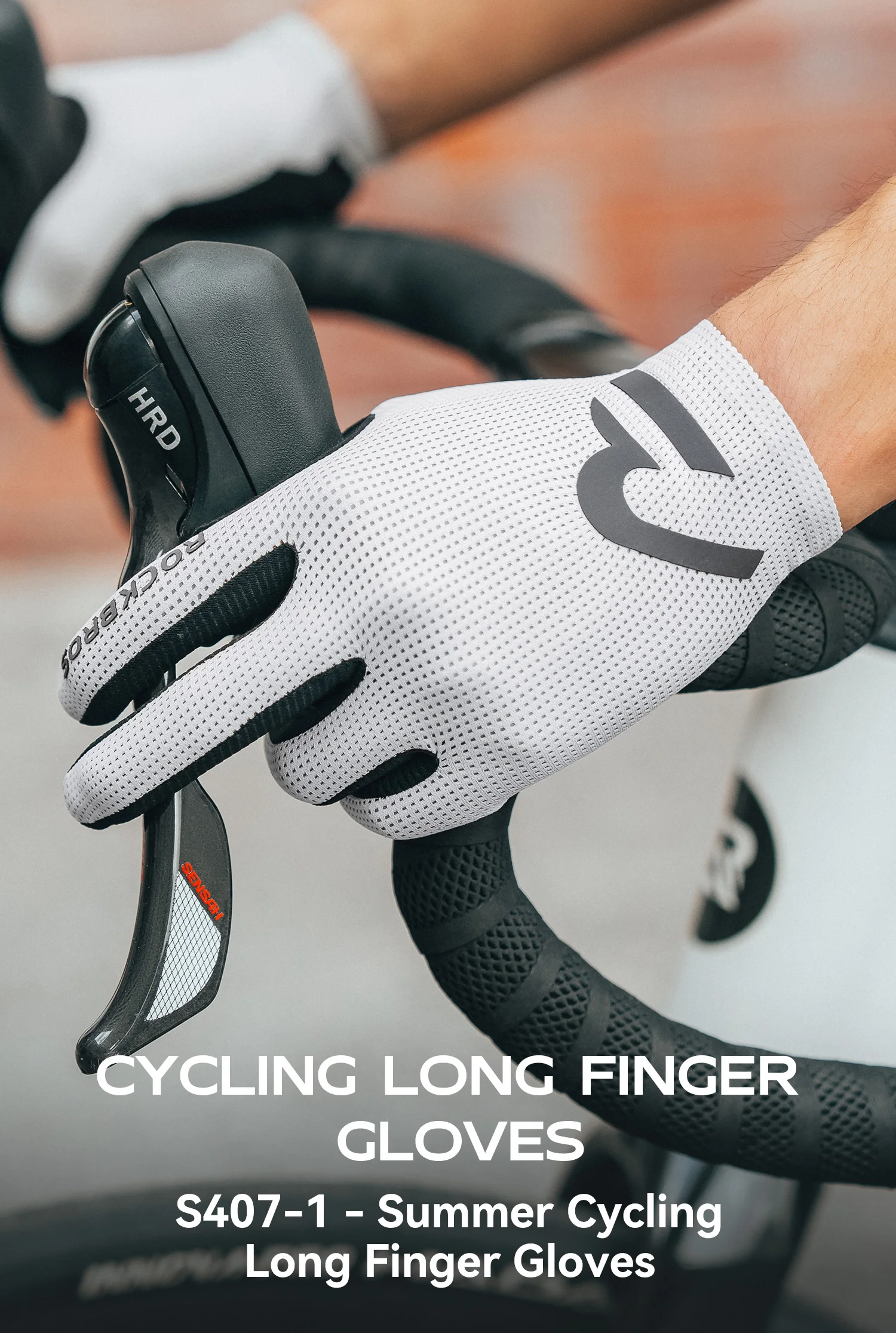 ROCKBROS Fahrradhandschuhe mit Vollfingerbedeckung, Touchscreen-fähig, Atmungsaktiv, Rutschfest, Stoßdämpfende Handflächenpolsterung – Detail 1