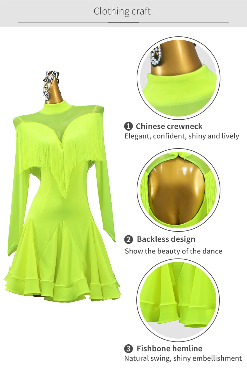 Erwachsenen-Latin-Tanzkleid Damen-Röcke Bühnenbekleidung Mädchen Elegante Party-Tanzkleidung 2026 Sportkostüm Abendkleid mit Fransen – Detail 7