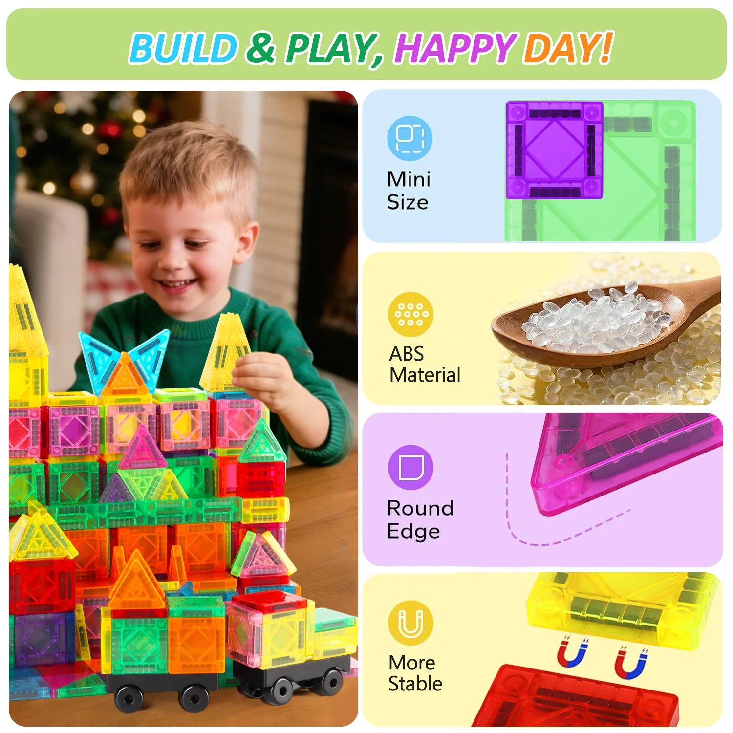 Mini Magnetic Tile Magnetic Piece Toy, with Iron Box for Easy Portability, Magnetic Building Blocks, Can Be Played Anywhere, Easy to Store, Suitable for Holiday and Birthday Gifts