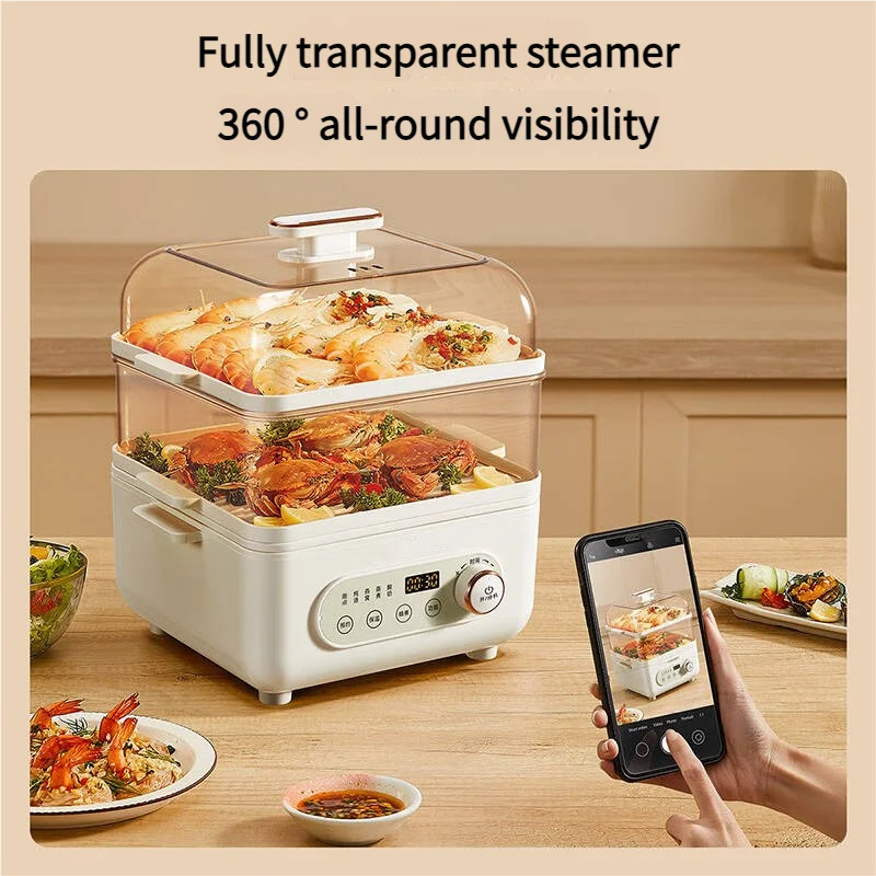 2025 Large-Capacity Electric Food Steamer All-in-One Breakfast Machine Multi-Functional Timers Plastic Housing for Household Use