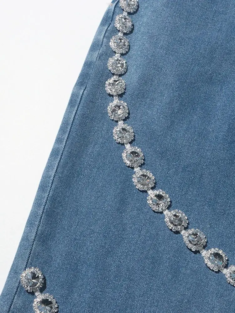 Modphy Diamond Chain Jeans y2k Clothes Women High Waist Wide Leg Beading Denim Pants Fashion Trousers Female Clothes