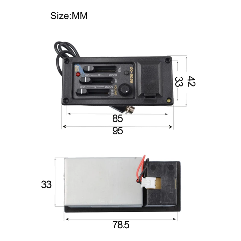 3 Band Right Hand EQ-505R Acoustic Guitar EQ Equalizer Preamp Amplifier Guitar Pickup with 6.5MM Output Black Guitar Part