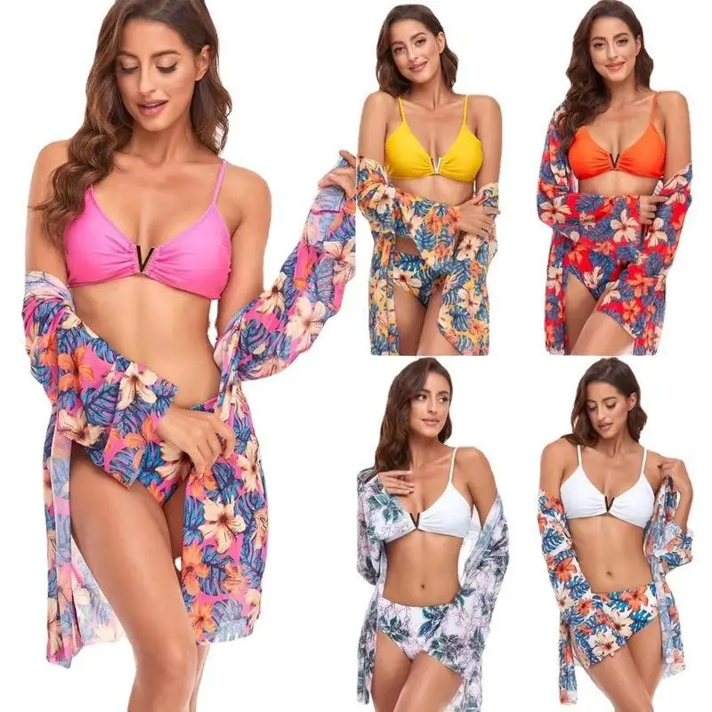 

Bathing Suit Women European And American Split Swimsuit Sexy Tight-fitting Printed Shoulder Strap Yarn Women's Swimsuit Set
