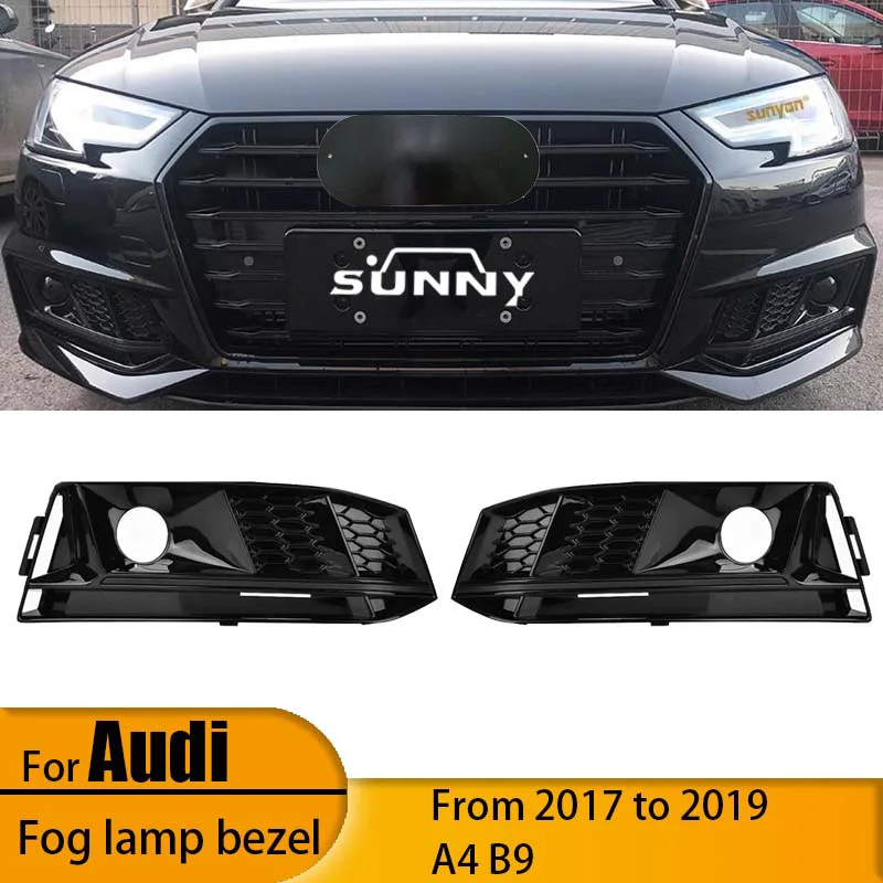 

For Audi S4 Fog Light Bezel 2017-2019 A4 B9 Conversion S4ACC Model Front Bar Bright Black Fog Lights