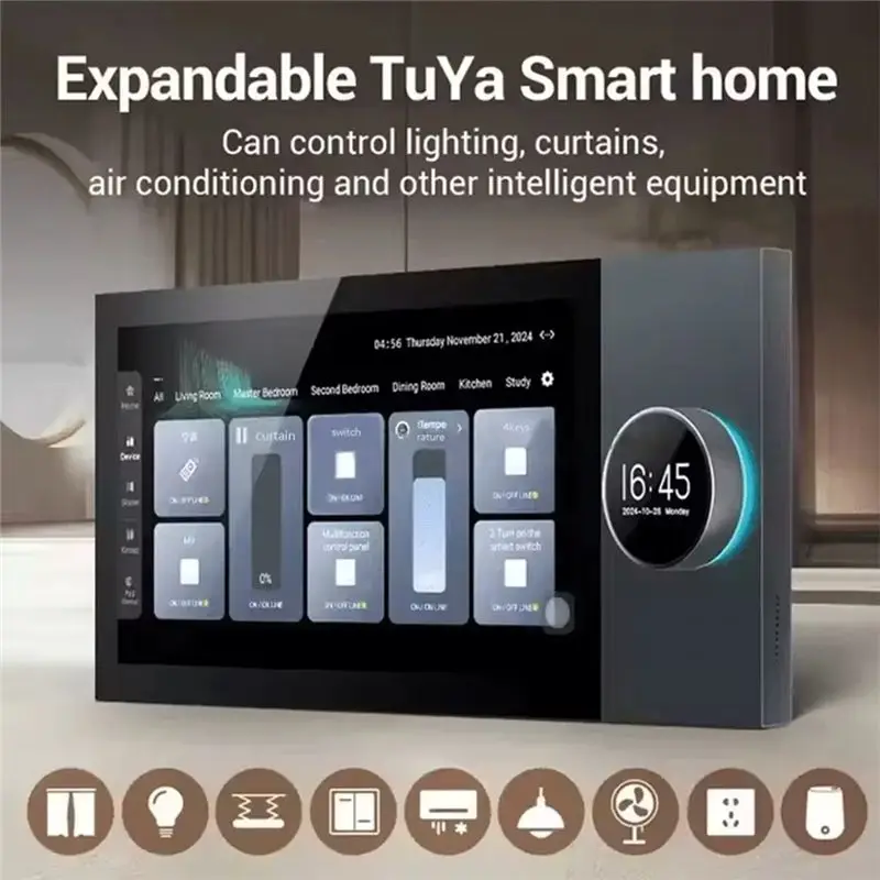 Y44A Tuya Panel Control 7-Inch 8-Channel Wall Amplifier Touch Screen Intelligent Background Music System for Home