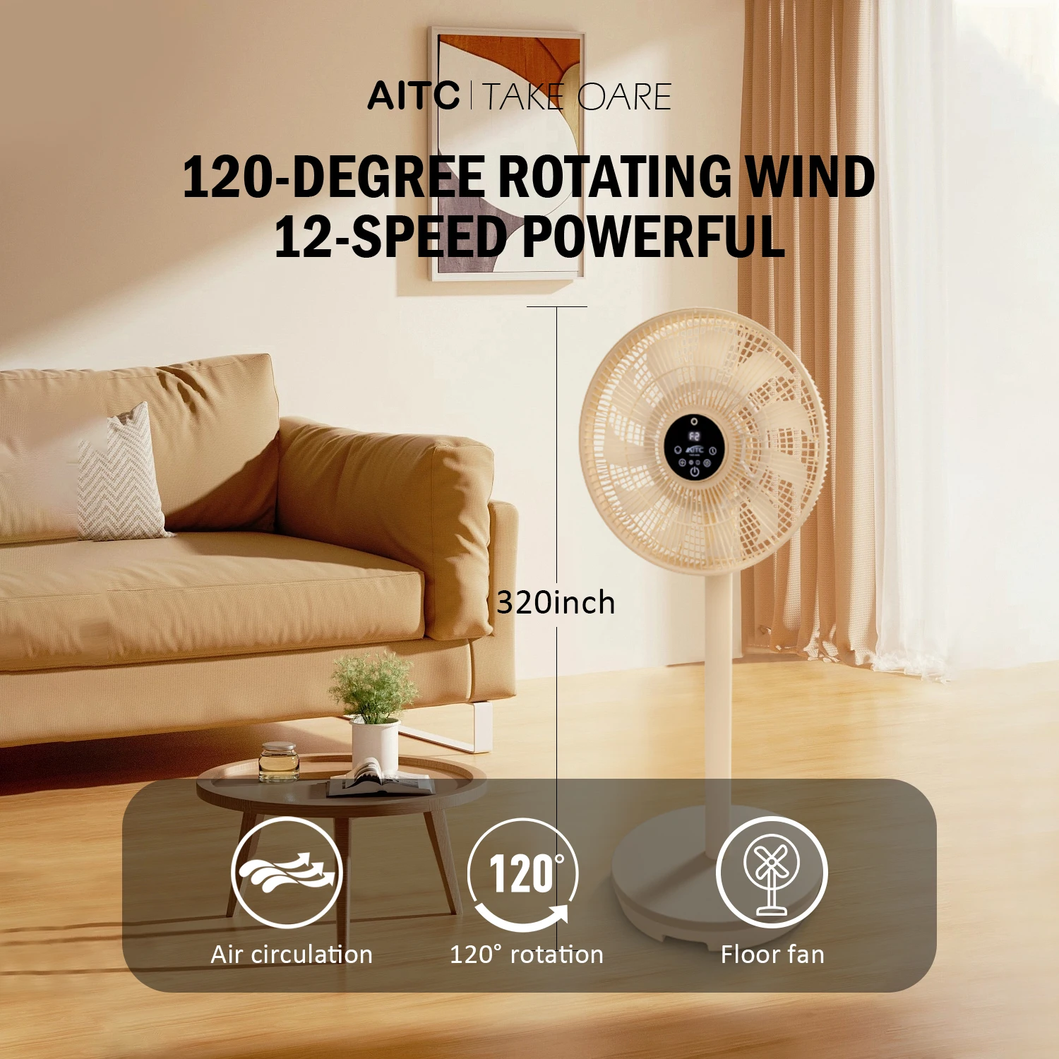 الأصلي AITC First AI PedestalFan In World Wind التلقائي تتبع الإيماءات البشرية التي يتم التحكم فيها للاستخدام المنزلي هادئة للأشخاص ذوي الإعاقة