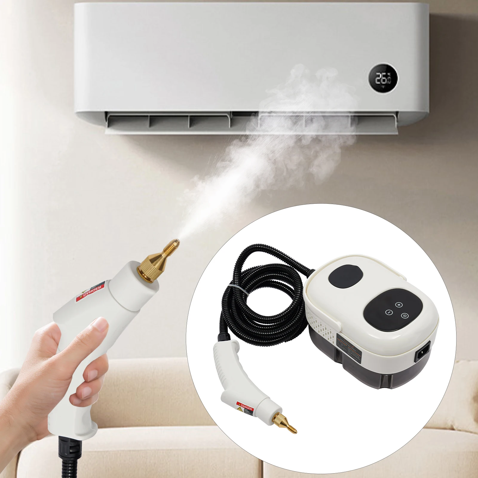 

White, 2500W 110V High Pressure Steam Cleaning Machine, 1.1L Portable Steam Cleaner Washer, Multipurpose Steam Cleaning Machine