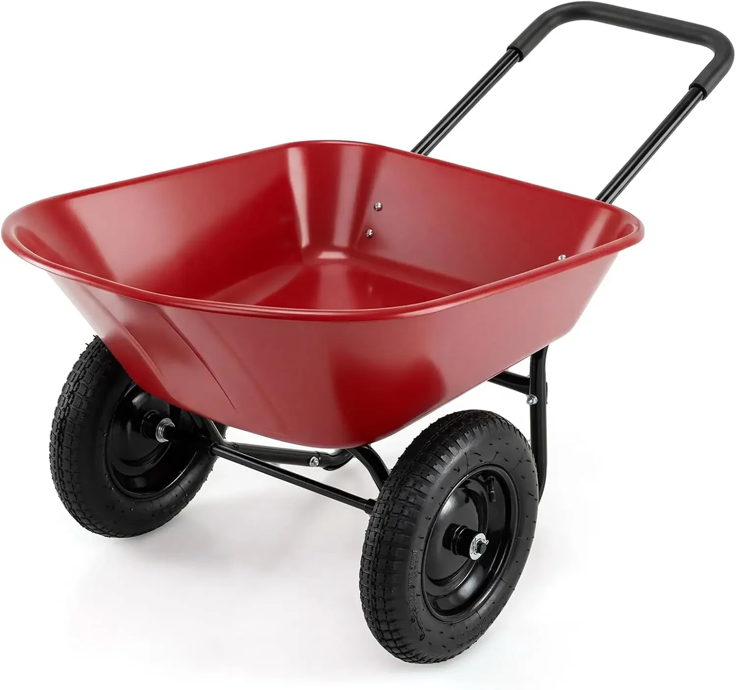 2 Wheel Wheelbarrow, Dual Wheel Barrow with 14 inches Pneumatic Rubber Tires, Garden Yard Cart for Gardening Tool, Moving