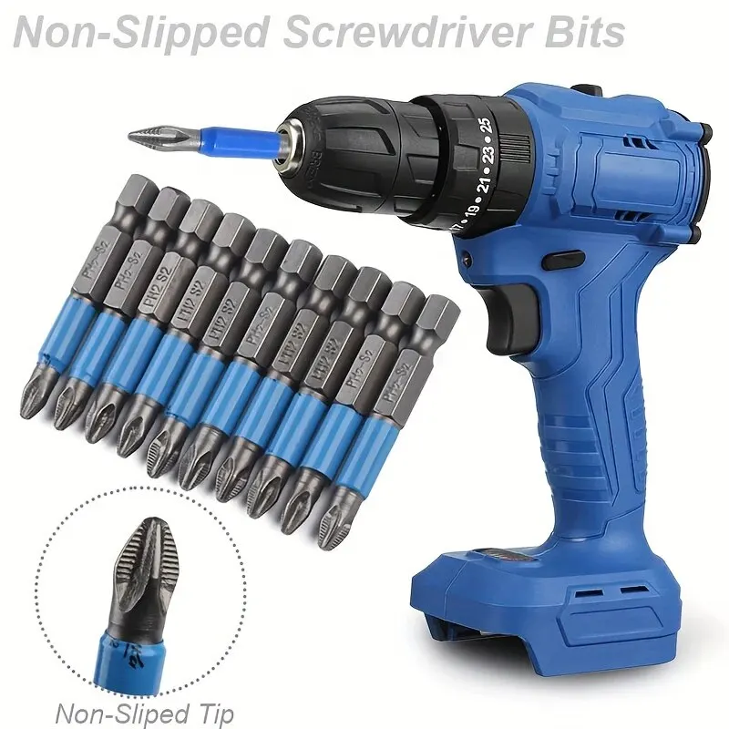 6Pcs Screwdriver Bit Set Anti Non Slip Magnetic Batch Head Cross Hand Drill Bit Screwdriver Attachment PH1/PH2/PH3/PZ1/PZ2/PZ3