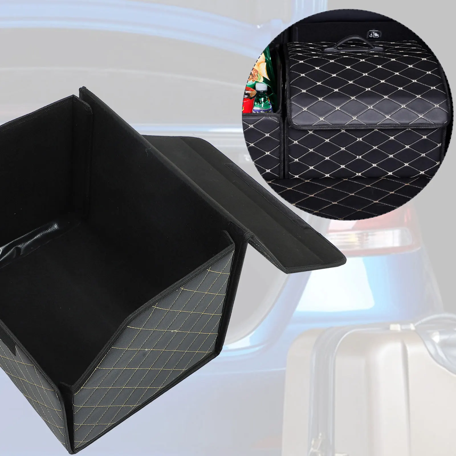 

Car Trunk Organizer Box Premium PU Multi-Use Foldable Storage Solution for Auto Vehicle Trunk Space Saving