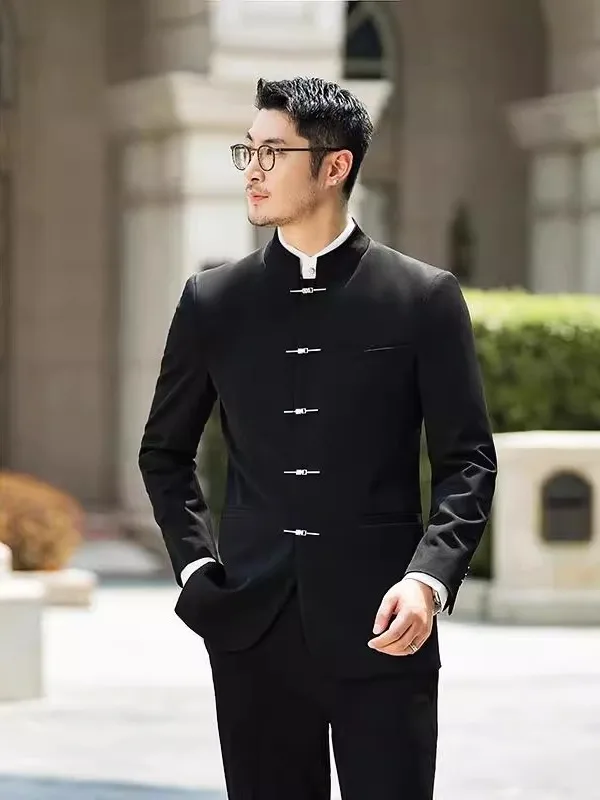 Neue Chinesische Sle Hochzeit Anzug männer Set Junge Brautom Formelle Kleidung Zhongan Mantel Stehkragen Jugend Casual Western Anzug t...