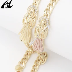 New Popular 14 k Oro Laminado Punk Halloween Santa Muerte bracelet for men and women fashion religious jewelry