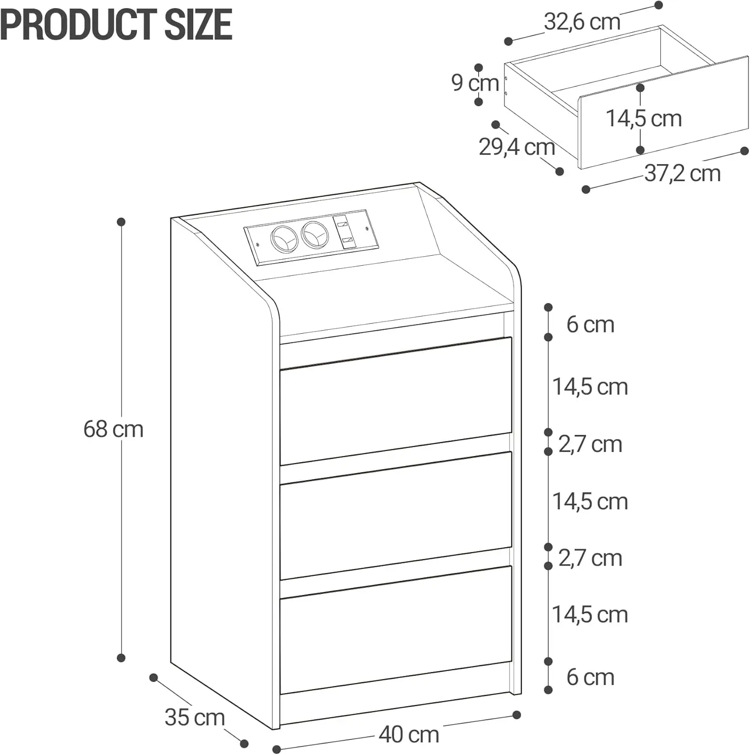 Mesilla de Noche con 3 Cajones Mesa Auxiliar con Estacional de Carga y LED 2 Tomas CA y 2 Portos USB para Dormitorio Salón Blanco #2