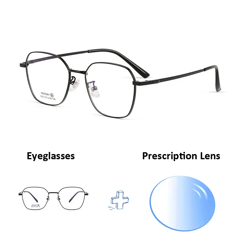 Customized Titanium Frame Prescripted Eyeglasses Geometry Polygonal Glasses Myopia Astigmatism Spectacles Prescription Lenses