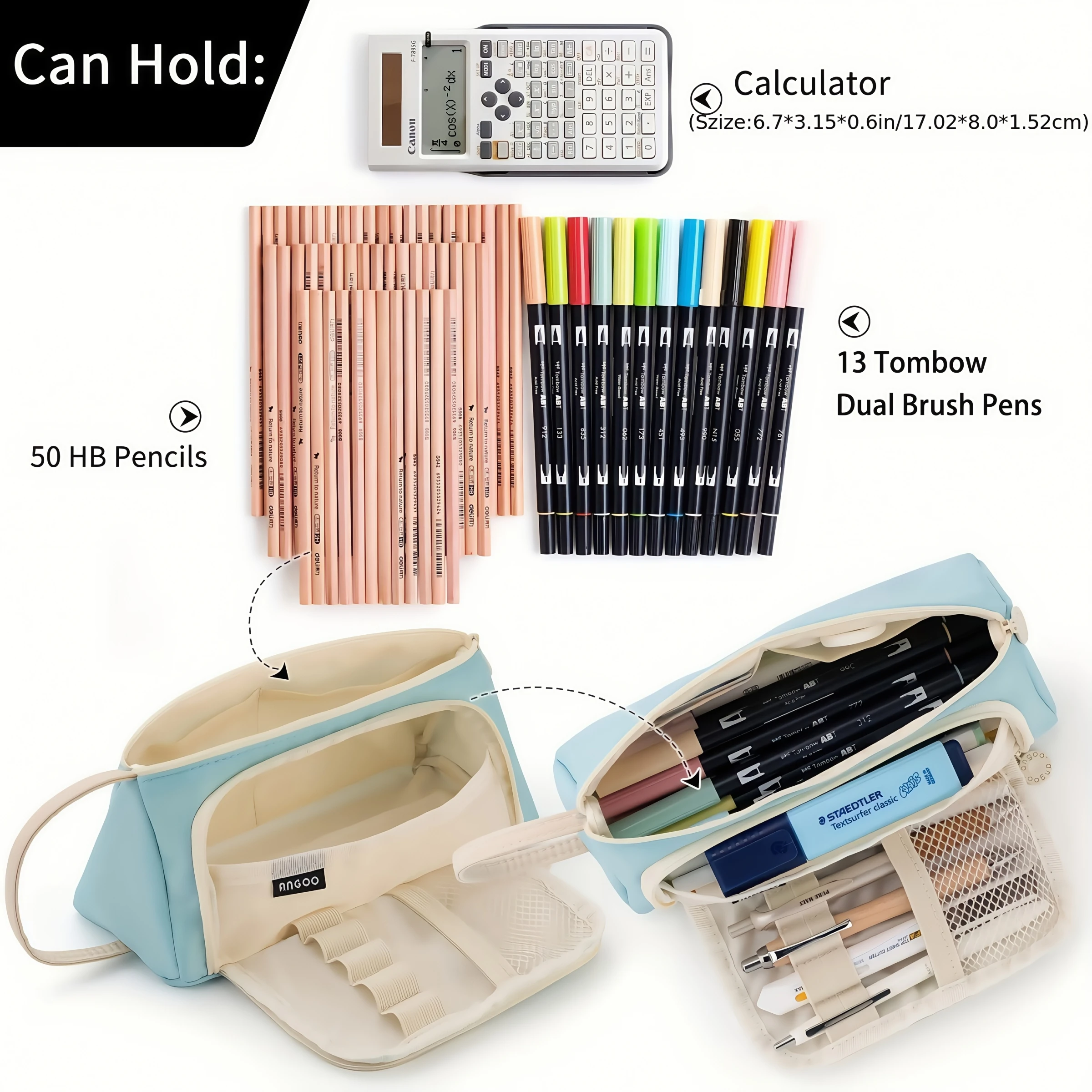 Canvas triangular stationery box, large-capacity portable pencil bag, stationery storage bag, student office essential supplies image 4