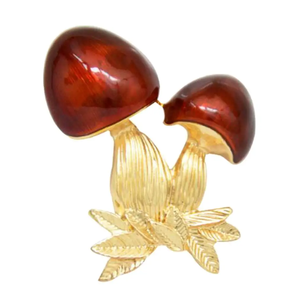 Fashion Dark Red Enamel Environmental Alloy Mushroom Brooch Pins for Womens
