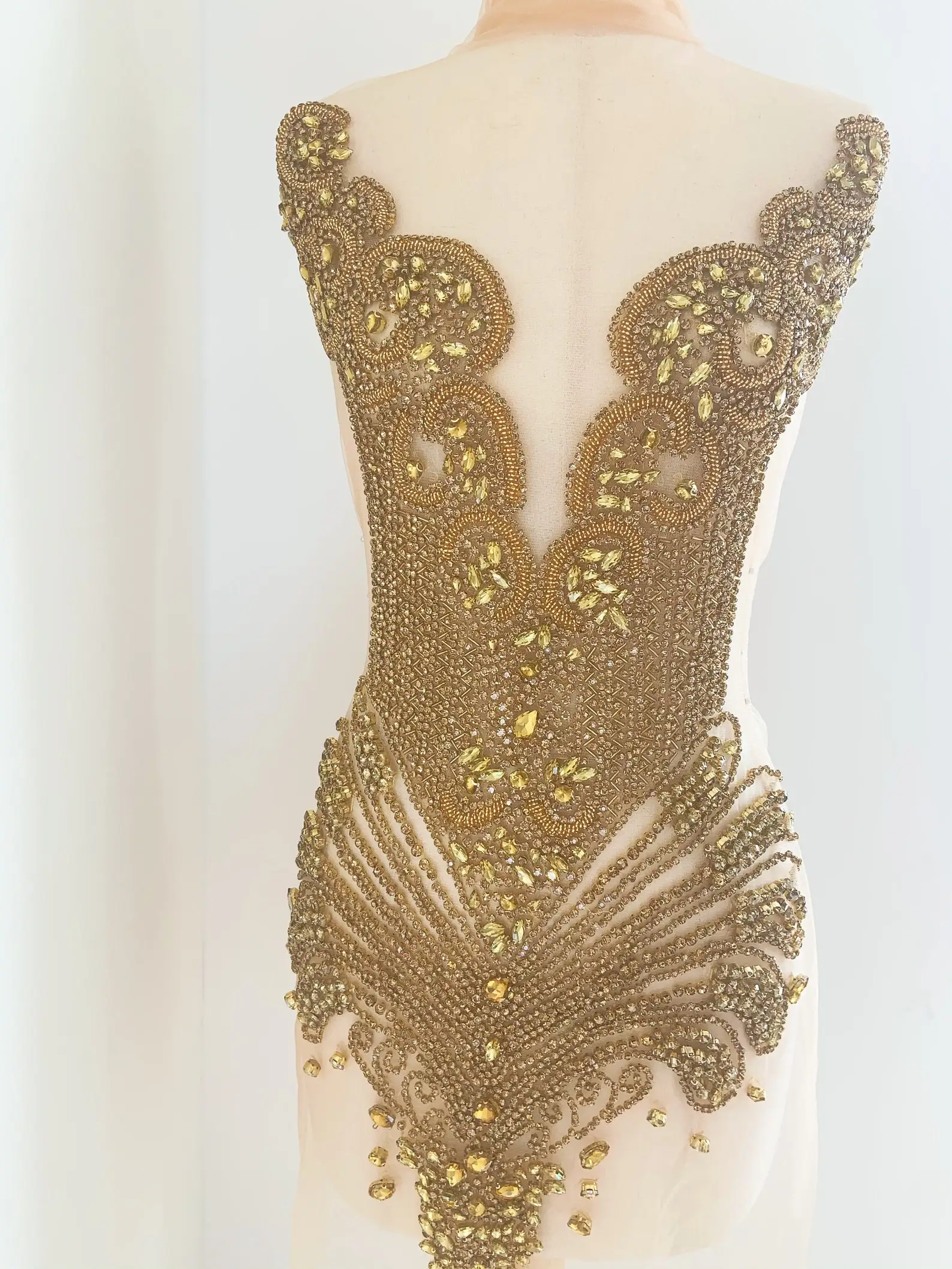 

Large Gold Vintage Style Crystal Appliqué ,Rhinestone Bodice Patch for Corset, Costume, Haute Couture Supplie