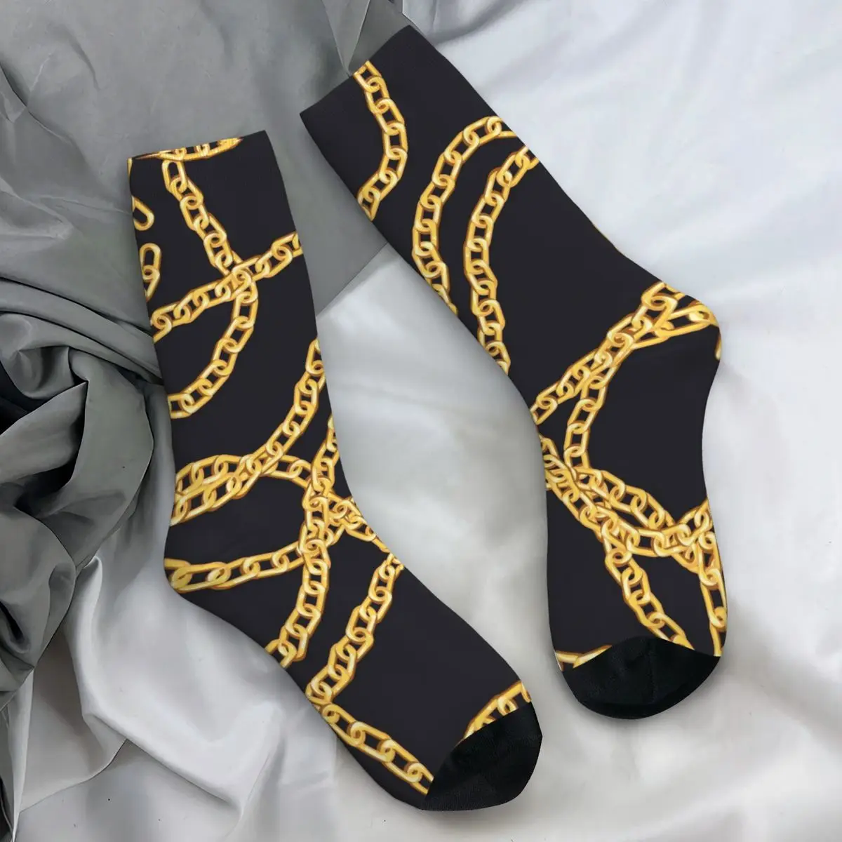 Golden Chain Socks Autumn Links Print Stockings Modern Women Men Breathable Socks Graphic Cycling Anti Slip Socks