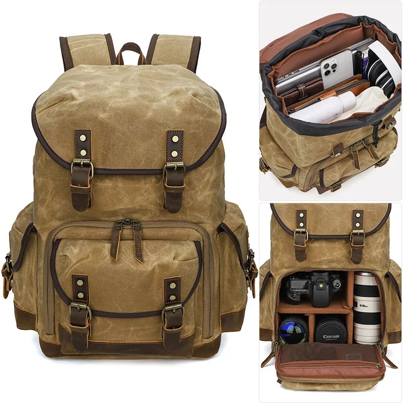 Batik Canvas Photography Camera Large Wear-resistant Outdoor Waterproof Photo Backpack for Cannon/Nikon/Sony DSLR SLR Lens