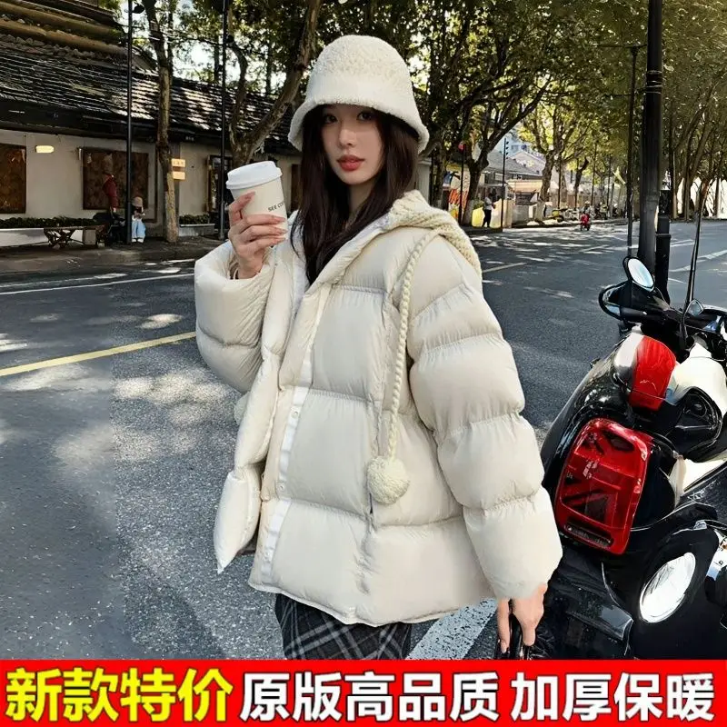 Winter nieuwe dames donsjack woon-werkverkeer losse winddichte gebreide gansjas met capuchon