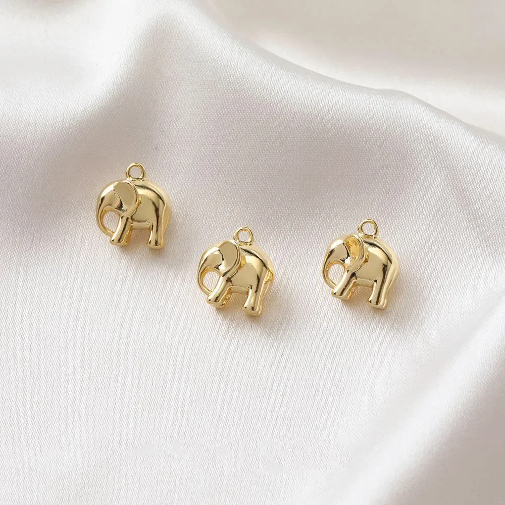 4PCS 14k Gold Plated Solid Elephant Necklace Pendant DIY Earrings Jewelry Findings Making Supplies Components Copper Accessories