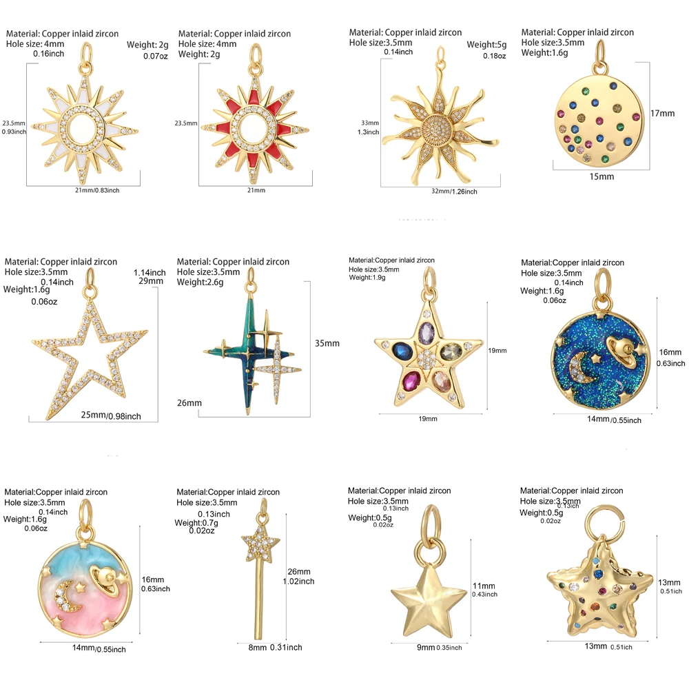 Bohemian Stars Moon  Charm for Jewelry Making Supplies  Gold Color Suns Diy Woman Earrings Bracelet Necklace Accessories Dijes
