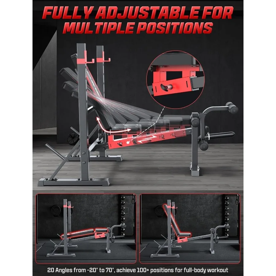 ASTM-Certified 900LBS Weight Bench Set with Squat Rack and Leg Extension, Preacher Curl Workout Bench and Bench Press Set for H
